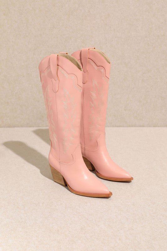 Stitching Detail Cowgirl Boot Pink