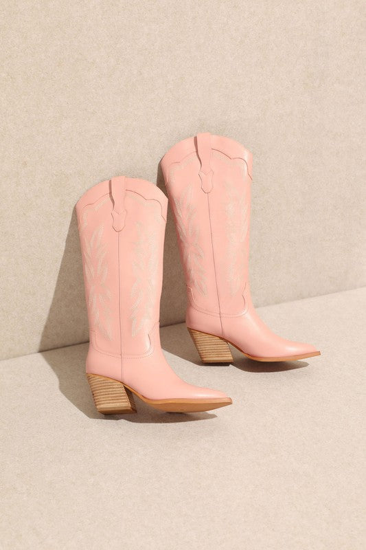 Stitching Detail Cowgirl Boot Pink