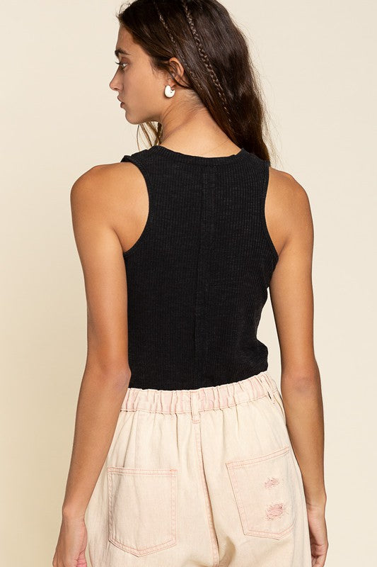 Sleeveless Cut Out Cami Knit Top Black