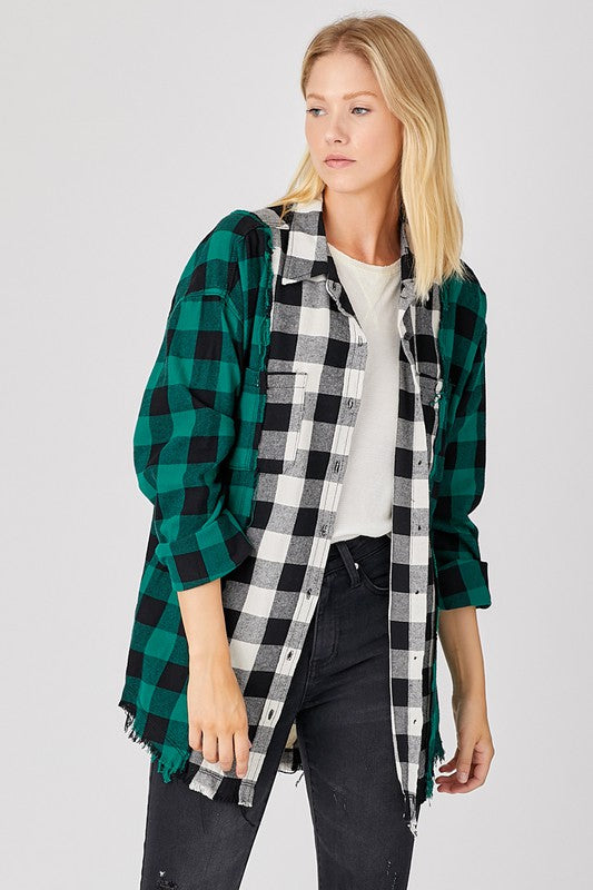 Oversized Long Shirt Green Black