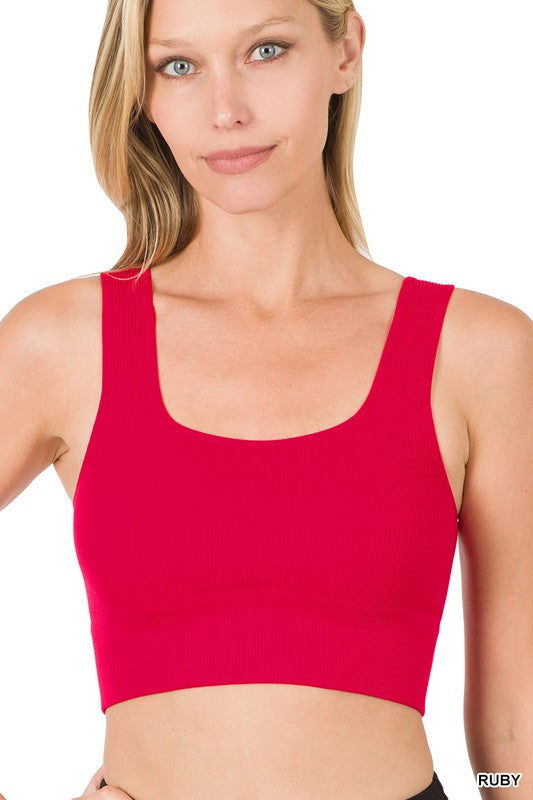 Ribbed Square Neck Tank Top Ruby