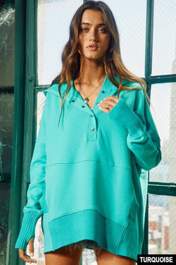 Washed French Terry Oversized Hoodie Turquoise