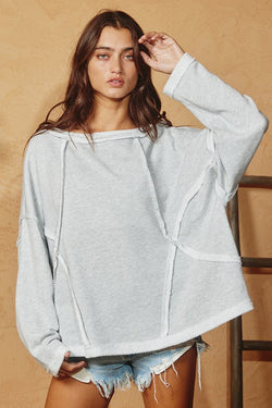 Solid Raw Edge Detail Top Grey