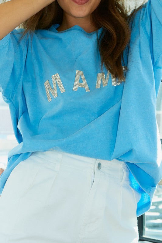 Embellished MAMA Patch Tee Blue