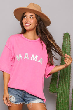Embellished MAMA Patch Tee Pink
