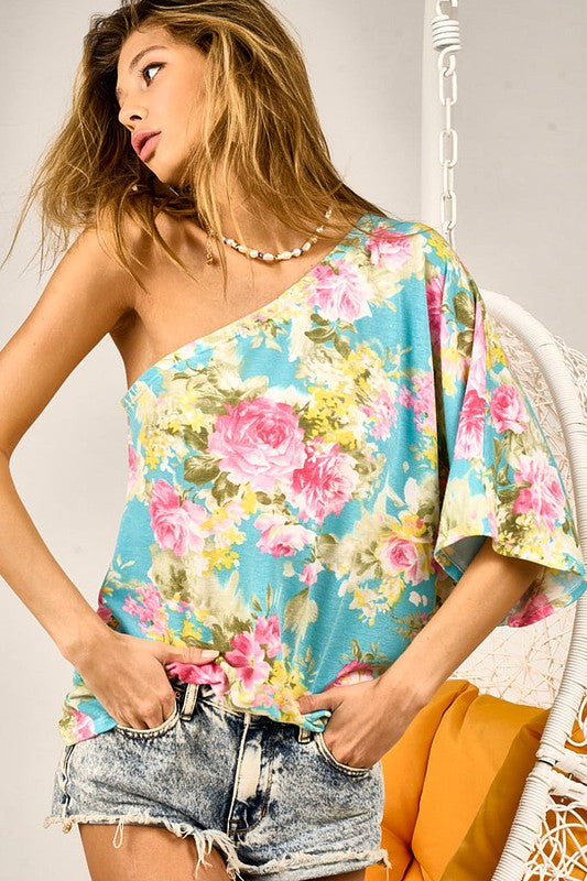 French Terry One Shoulder Top Floral