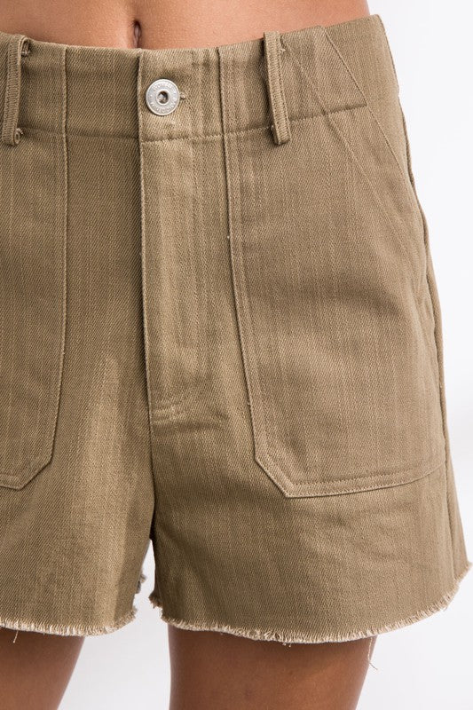 Collen Denim Shorts Khaki