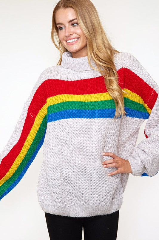 Rainbow Stripe Chunky Sweater Off White