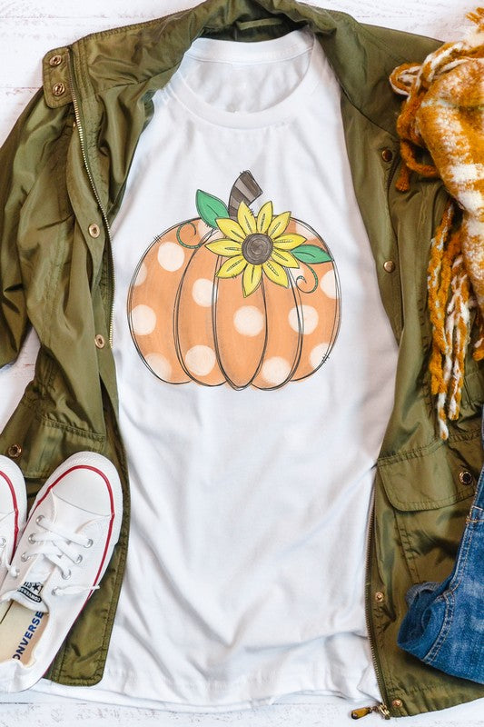Polkadot Sunflower Pumpkin Fall Tee White