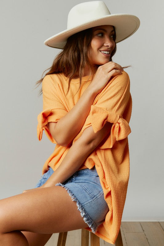 Bow On Sleeve Loose Fit Top Orange