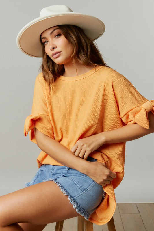Bow On Sleeve Loose Fit Top Orange