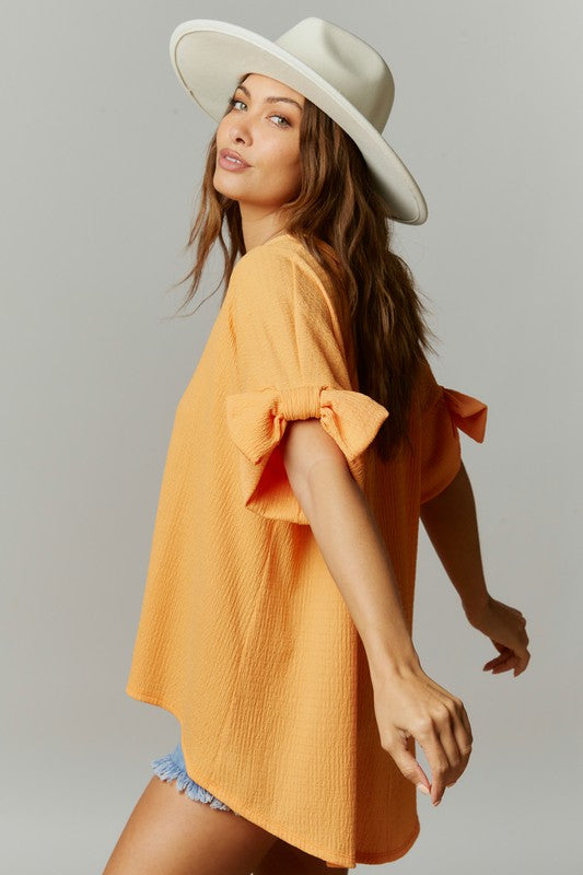 Bow On Sleeve Loose Fit Top Orange