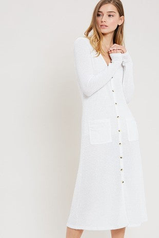 Waffle Knit Long Sleeve Cardigan Ivory - Athens Georgia Women's Fashion Boutique