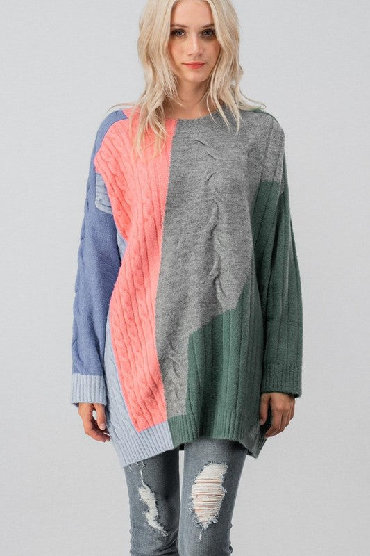Oversize Color Block Mix Media Sweater Multi - Athens Georgia Women's Fashion Boutique