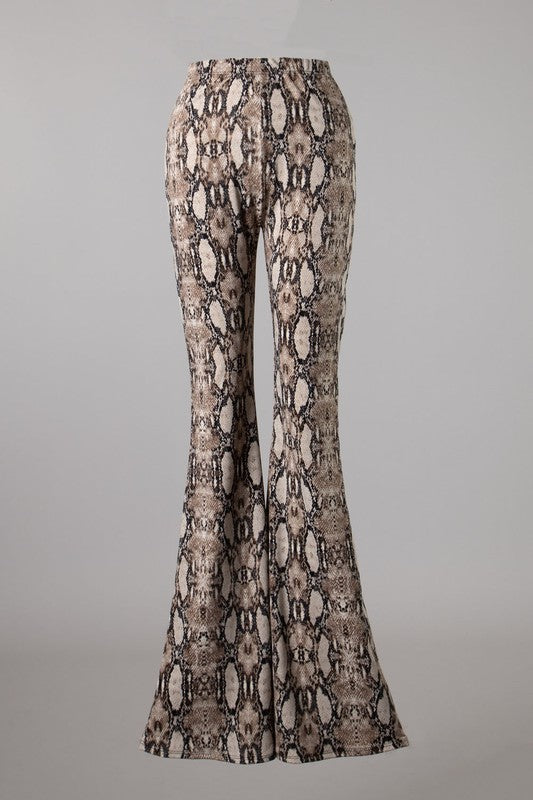 Snake Print Flare Pant Khaki - Athens Georgia Women's Fashion Boutique