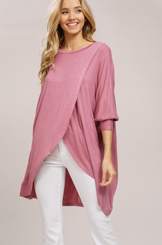 Layered Dolman Sleeve Hi-Lo Tunic Top Rose - Athens Georgia Women's Fashion Boutique