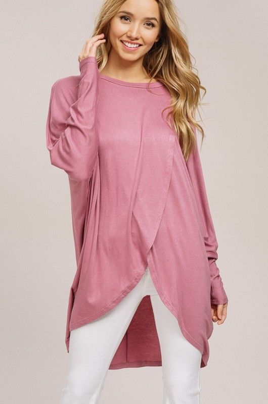 Layered Dolman Sleeve Hi-Lo Tunic Top Rose - Athens Georgia Women's Fashion Boutique