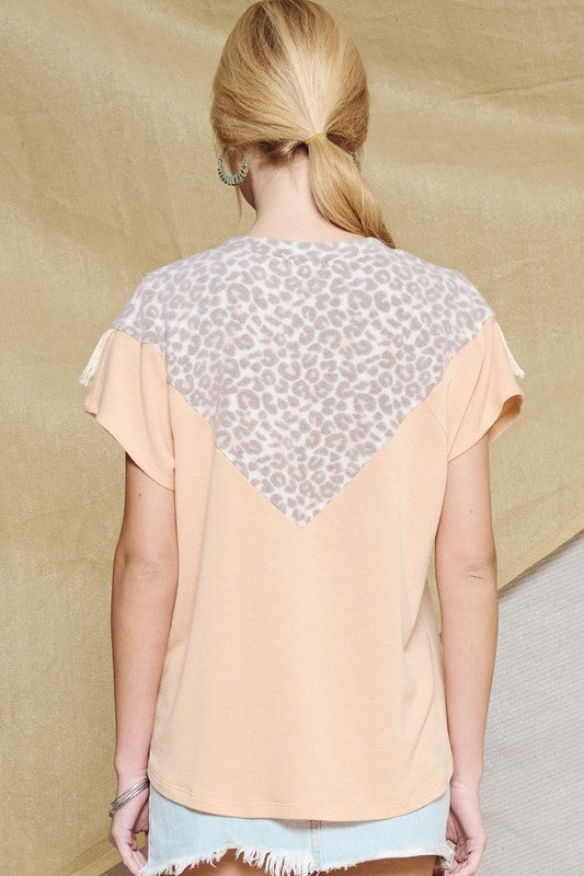 Color Block Printed French Terry Top Apricot