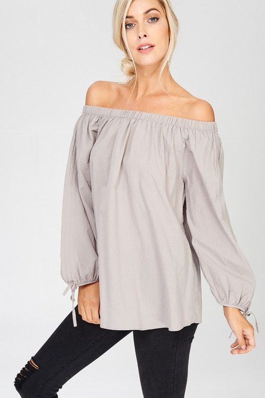 Off The Shoulder Long Sleeve Top Grey - Athens Georgia Women's Fashion Boutique