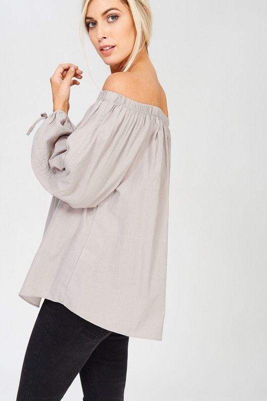 Off The Shoulder Long Sleeve Top Grey - Athens Georgia Women's Fashion Boutique