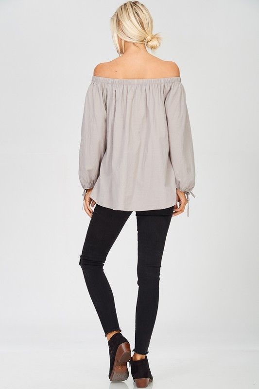 Off The Shoulder Long Sleeve Top Grey - Athens Georgia Women's Fashion Boutique