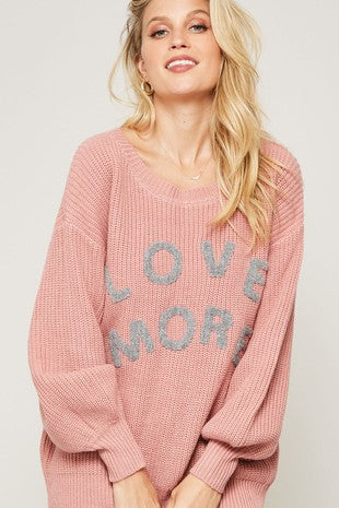 Love More Chenille Letters Graphic Sweater