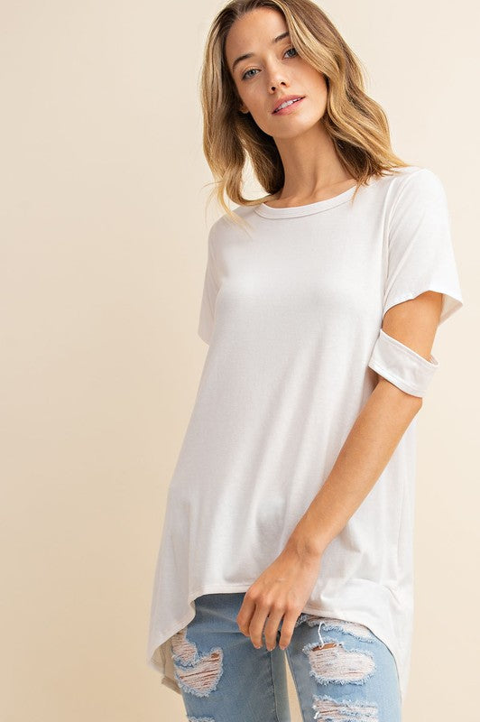 Jersey Cut Out Sleeve Hi-Low Top Dove