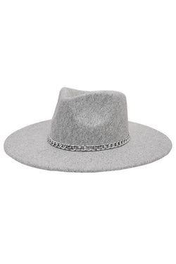 Silver Chain Wide Stiff Brim Felt Hat Gray