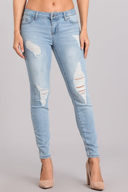 Mid-Rise Ankle Skinny Jeans Ripped Details Denim - Athens Georgia Women's Fashion Boutique