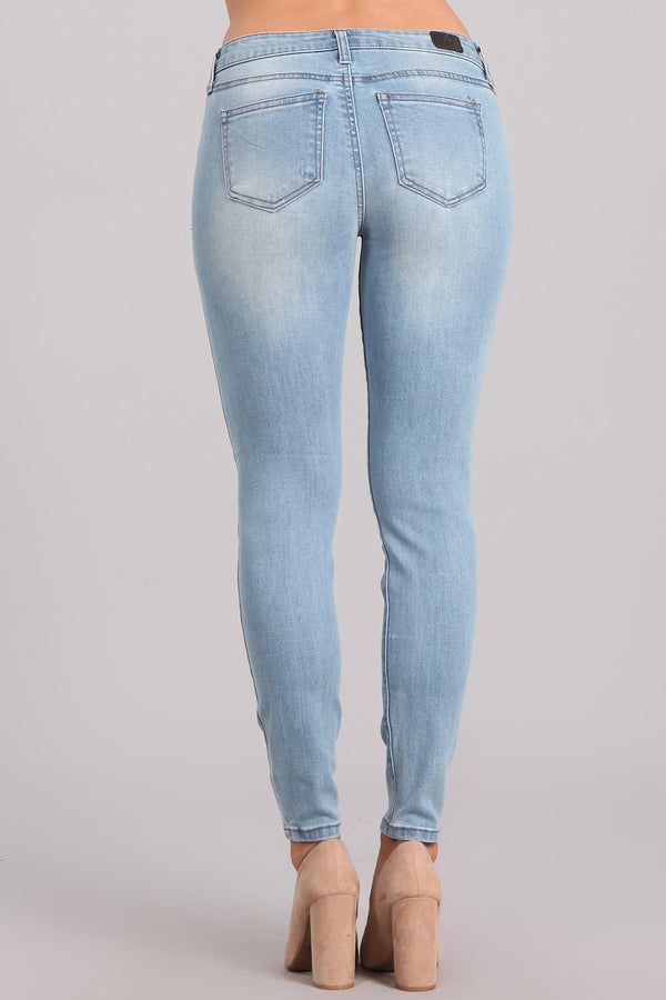 Mid-Rise Ankle Skinny Jeans Ripped Details Denim - Athens Georgia Women's Fashion Boutique
