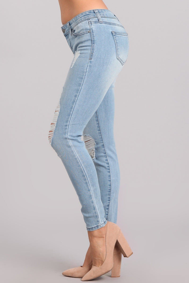Mid-Rise Ankle Skinny Jeans Ripped Details Denim - Athens Georgia Women's Fashion Boutique