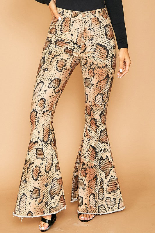 Animal Printed Flare Denim Pants Snake
