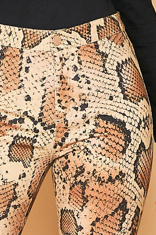 Animal Printed Flare Denim Pants Snake