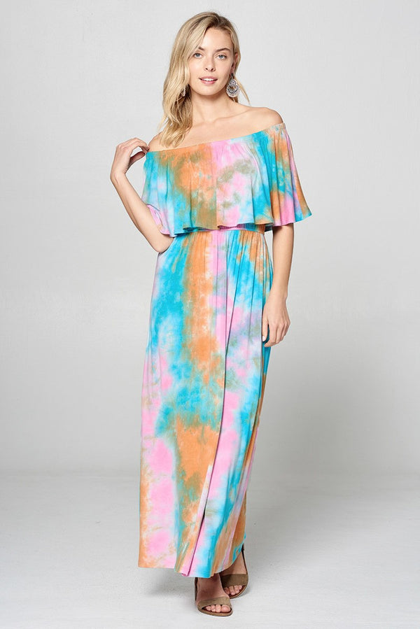 Tie Dye Jersey Knit Maxi Dress Orange - Athens Georgia Women's Fashion Boutique
