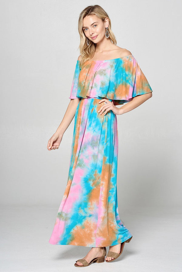 Tie Dye Jersey Knit Maxi Dress Orange - Athens Georgia Women's Fashion Boutique