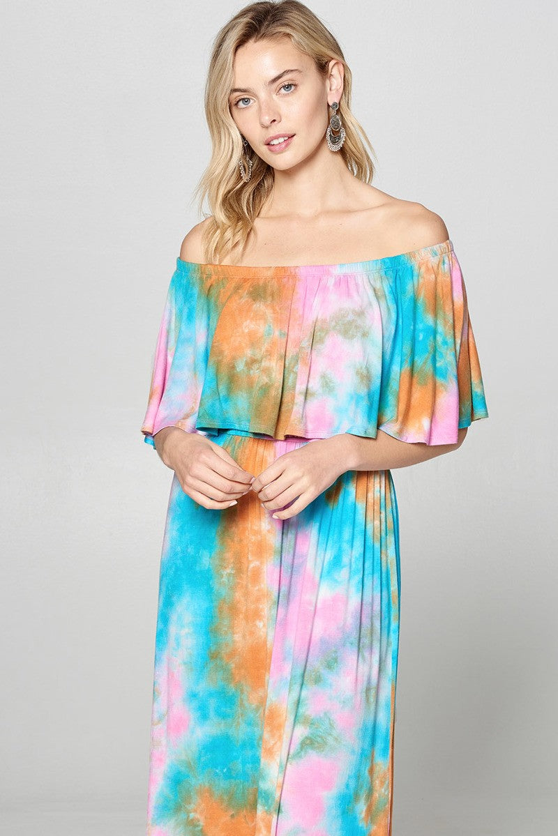 Tie Dye Jersey Knit Maxi Dress Orange Tie Dye Jersey Knit Maxi Dress Orange