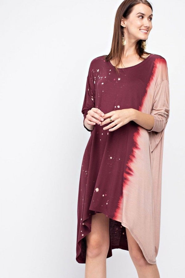 Oversized Shapeless Special Washed Tunic Dress Cranberry - Athens Georgia Women's Fashion Boutique