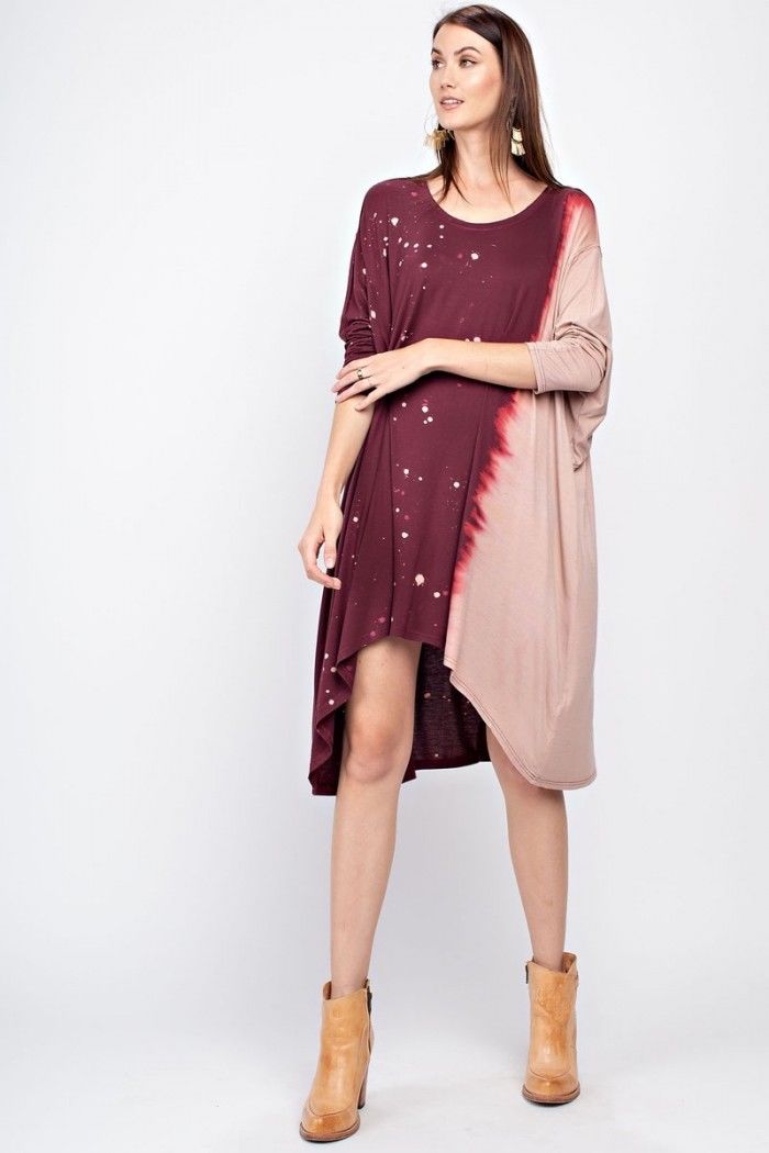 Oversized Shapeless Special Washed Tunic Dress Cranberry - Athens Georgia Women's Fashion Boutique