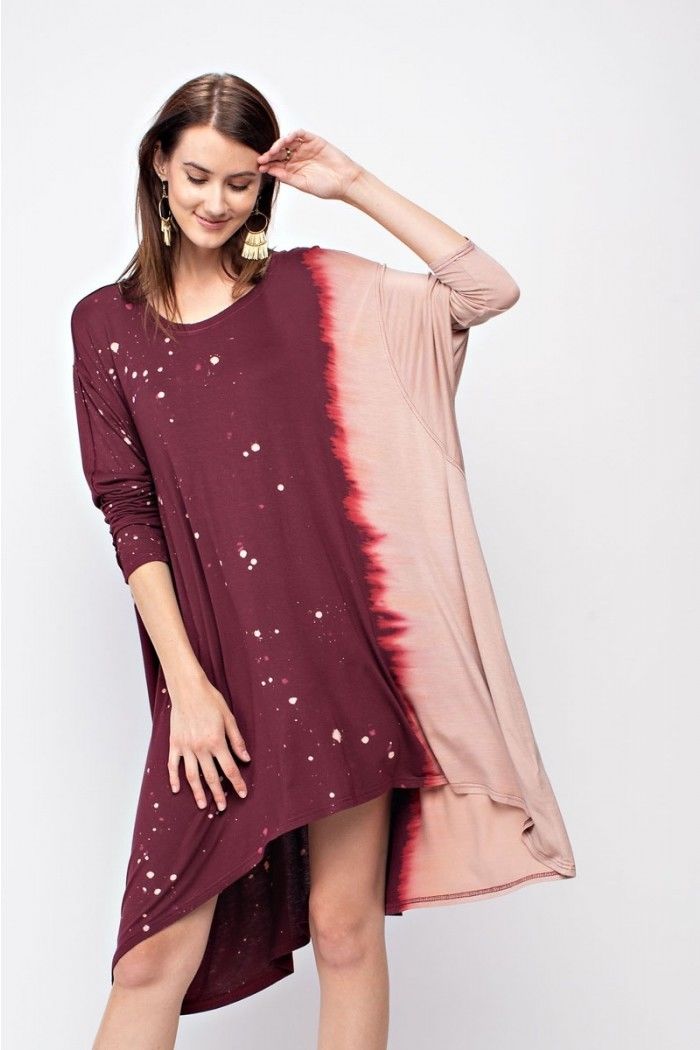 Oversized Shapeless Special Washed Tunic Dress Cranberry - Athens Georgia Women's Fashion Boutique