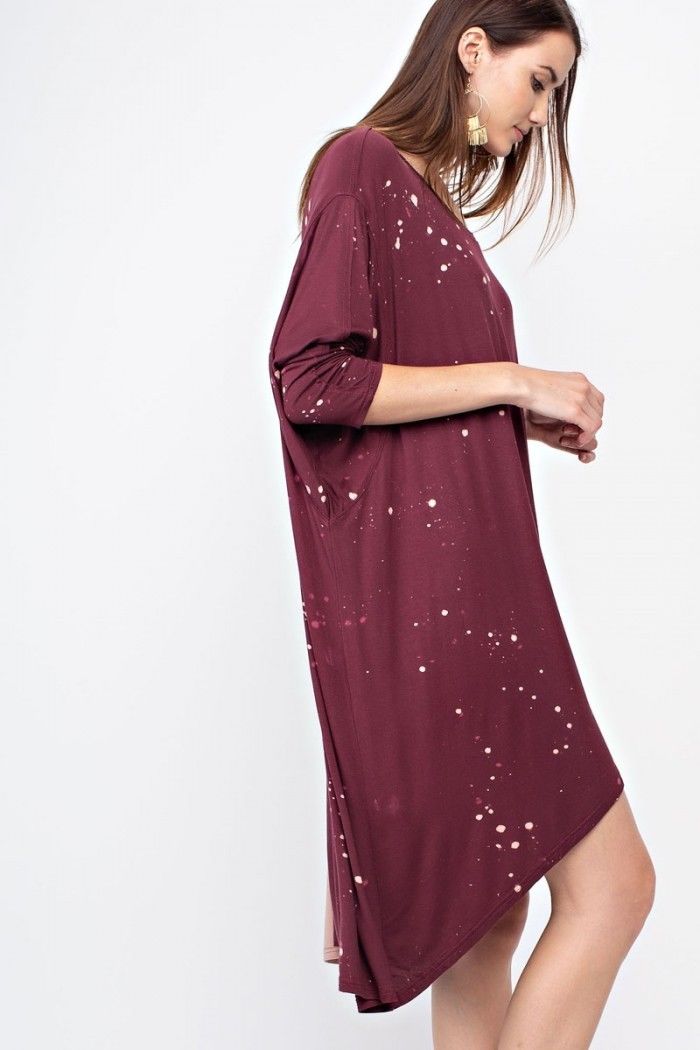 open lace back dress Oversized Shapeless Special Washed Tunic Dress Cranberry