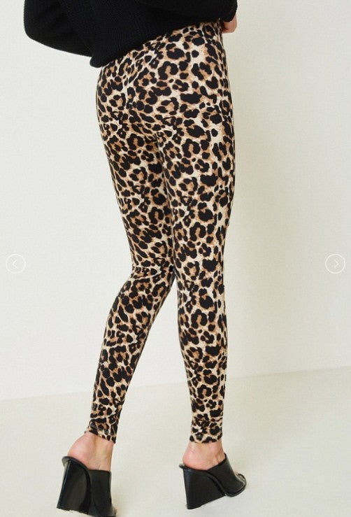 Leopard Lace Cutout Leggings Brown
