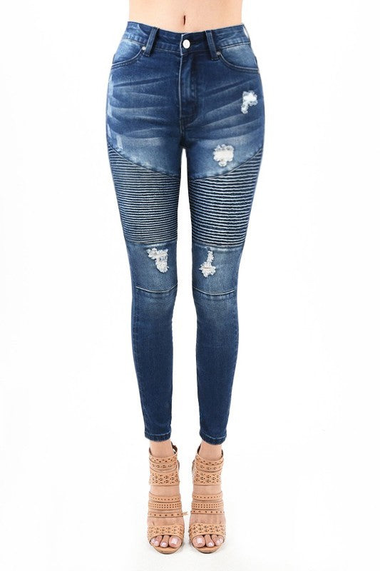 Destroyed Moto Skinny Jeans Pants Denim - Athens Georgia Women's Fashion Boutique