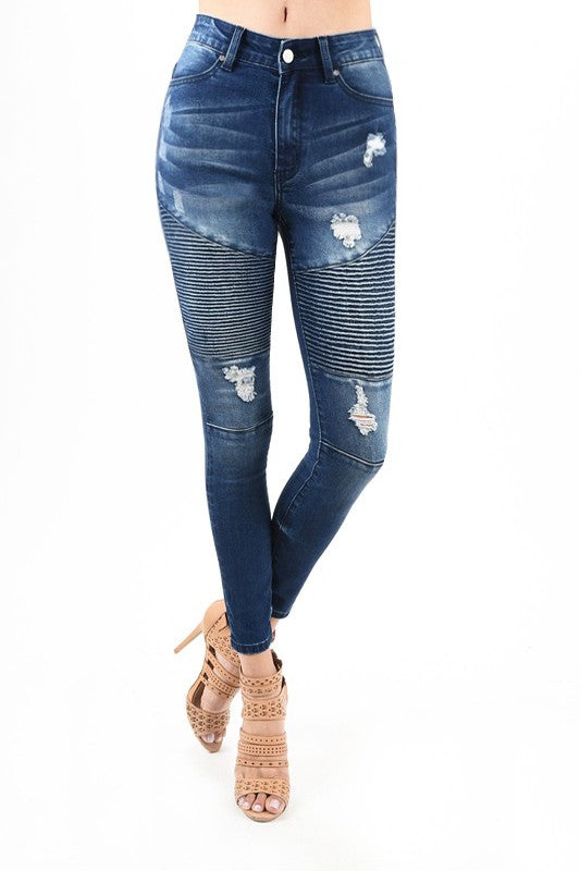 Destroyed Moto Skinny Jeans Pants Denim - Athens Georgia Women's Fashion Boutique