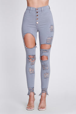 Distressed Five Button Skinny Jeans Grey