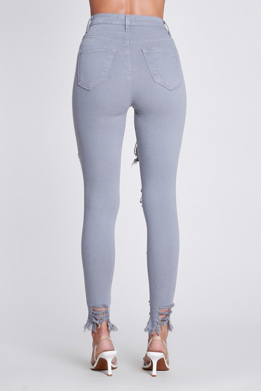 Distressed Five Button Skinny Jeans Grey