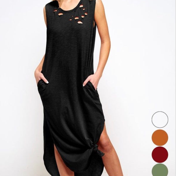 Tank Top Maxi Dress w/Side Slits Black