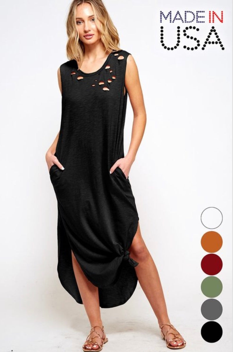 Tank Top Maxi Dress w/Side Slits Black - Athens Georgia Women's Fashion Boutique