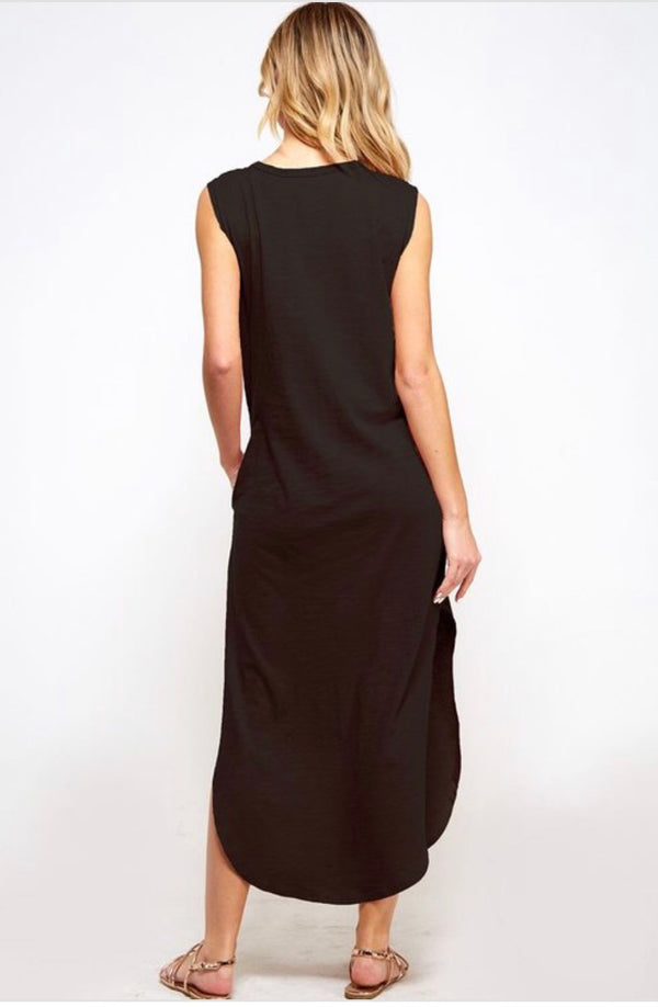 Tank Top Maxi Dress w/Side Slits Black - Athens Georgia Women's Fashion Boutique