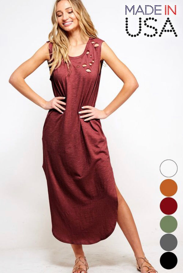 Tank Top Maxi Dress w/Side Slits Merlot - Athens Georgia Women's Fashion Boutique