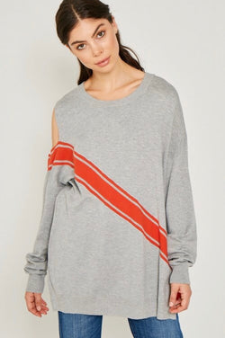Knit Shoulder Cutout Sweater Top Heather Grey - Athens Georgia Women's Fashion Boutique